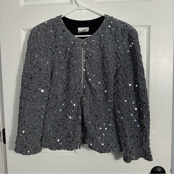 Joseph Ribkoff vintage silver sequin puckered stretch jacket, no size tag - Picture 1 of 12